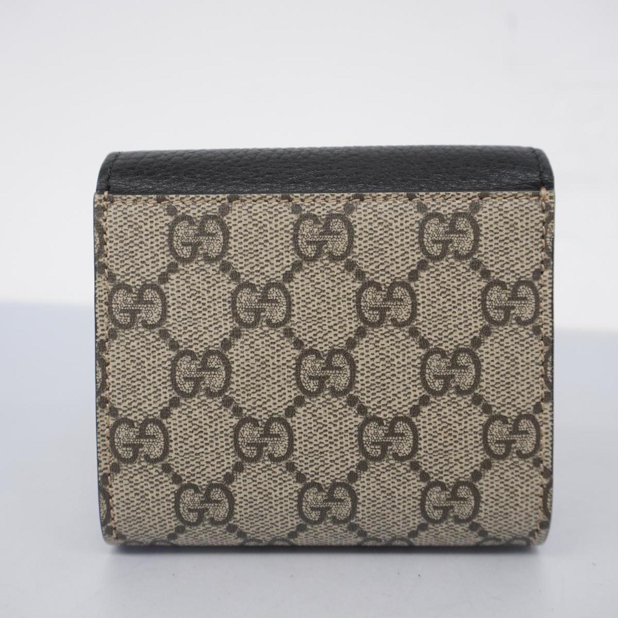 Gucci Wallet GG Supreme 598587 Leather Black Beige Women's