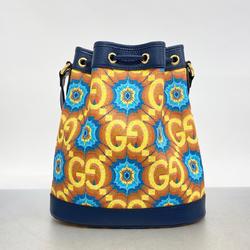 Gucci Shoulder Bag GG Kaleidoscope 676682 Leather Navy Yellow Women's