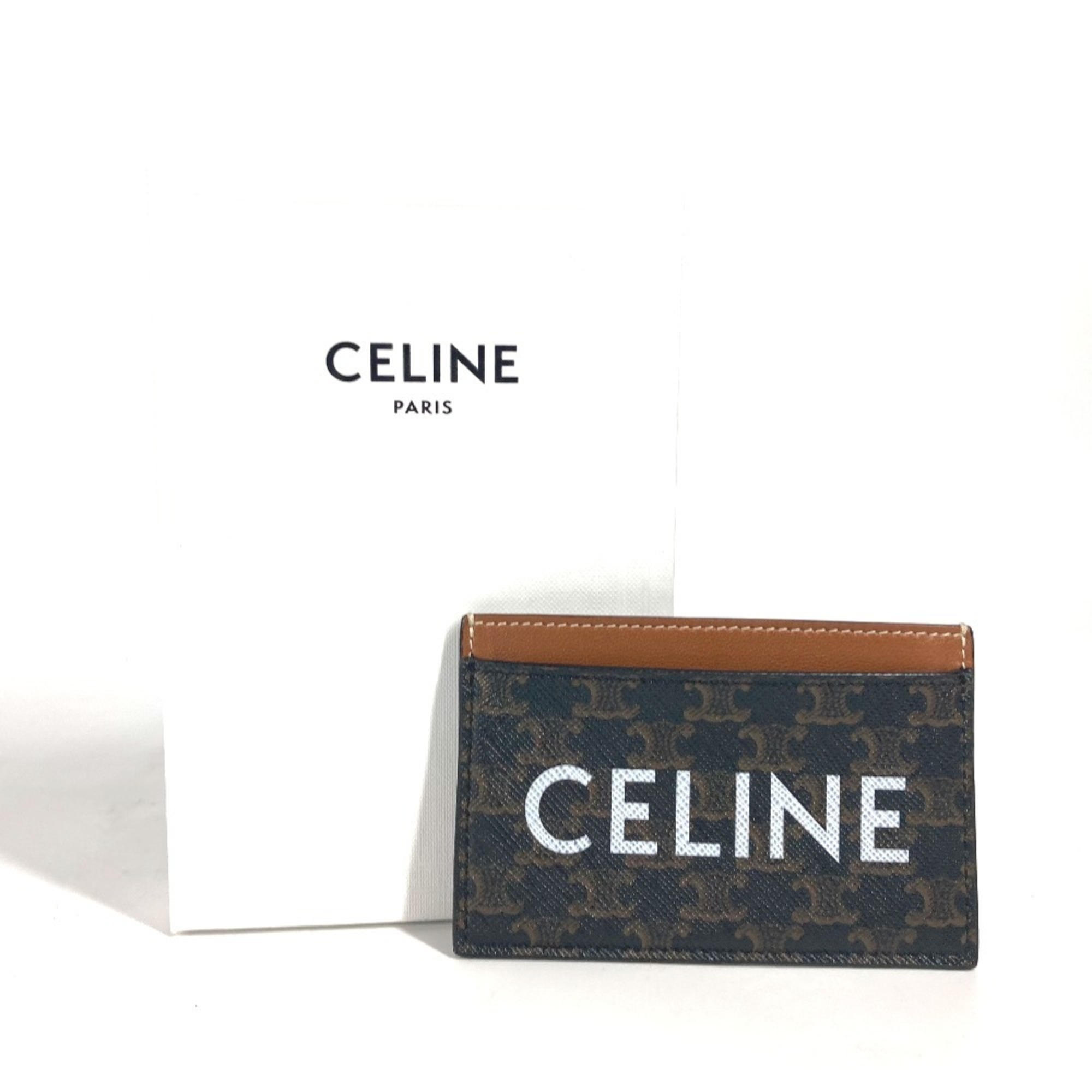 CELINE Triomphe Business Card Holder, Pass Case, Canvas, Women's, Brown