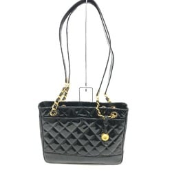 CHANEL Chanel Matelasse Quilted W Chain Tote Bag Patent Leather Women's Black