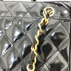 CHANEL Chanel Matelasse Quilted W Chain Tote Bag Patent Leather Women's Black