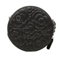 Chanel Shoulder Bag Camellia Chain Caviar Skin Black Women's