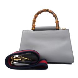 Gucci Handbag Sherry Line Bamboo 470271 Leather Grey Women's