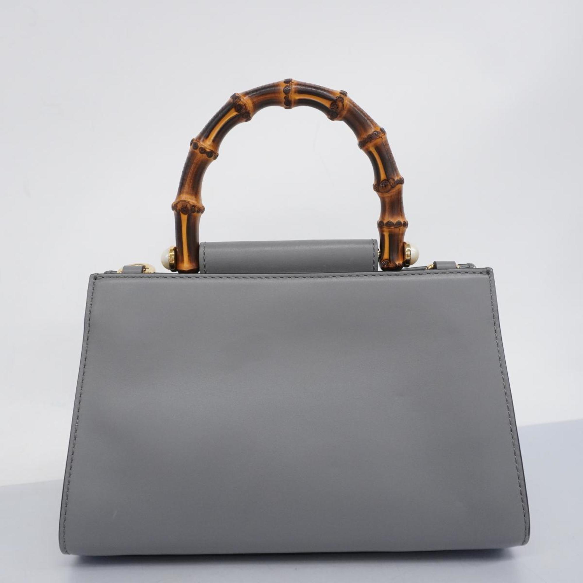 Gucci Handbag Sherry Line Bamboo 470271 Leather Grey Women's