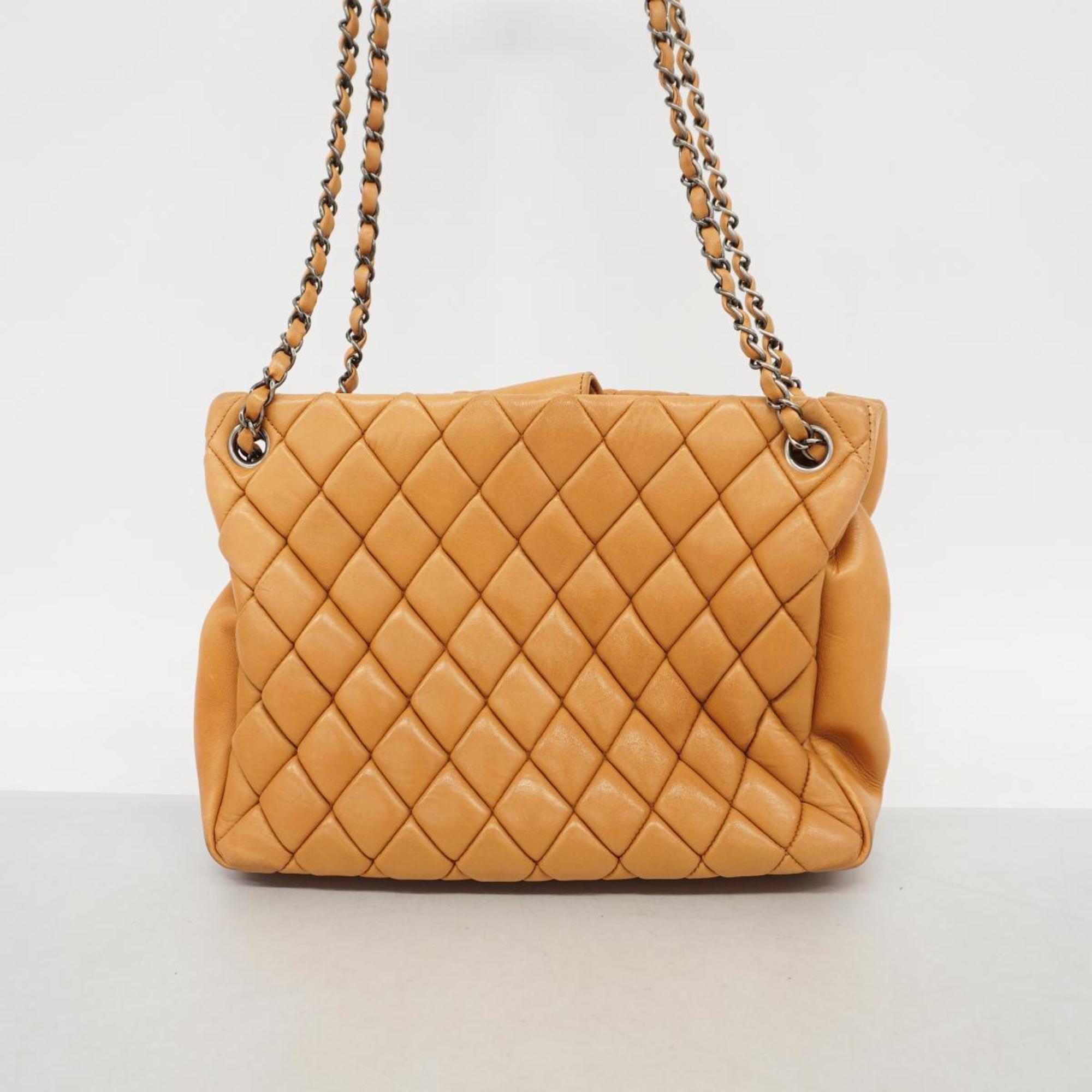 Chanel Shoulder Bag Matelasse Chain Lambskin Light Brown Women's