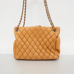 Chanel Shoulder Bag Matelasse Chain Lambskin Light Brown Women's