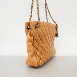 Chanel Shoulder Bag Matelasse Chain Lambskin Light Brown Women's