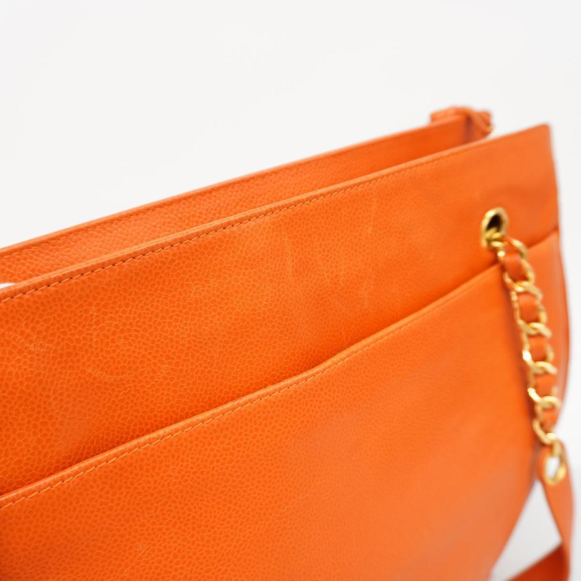 Chanel Shoulder Bag Triple Coco Chain Caviar Skin Orange Women's