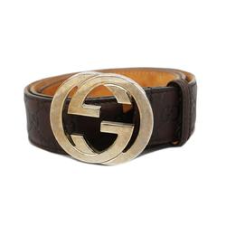 Gucci Belt Guccissima Interlocking G 114984 Leather Brown Men's