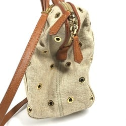 FENDI 8BL114 Chameleon Bag Shoulder Handbag Leather Canvas Women's Beige