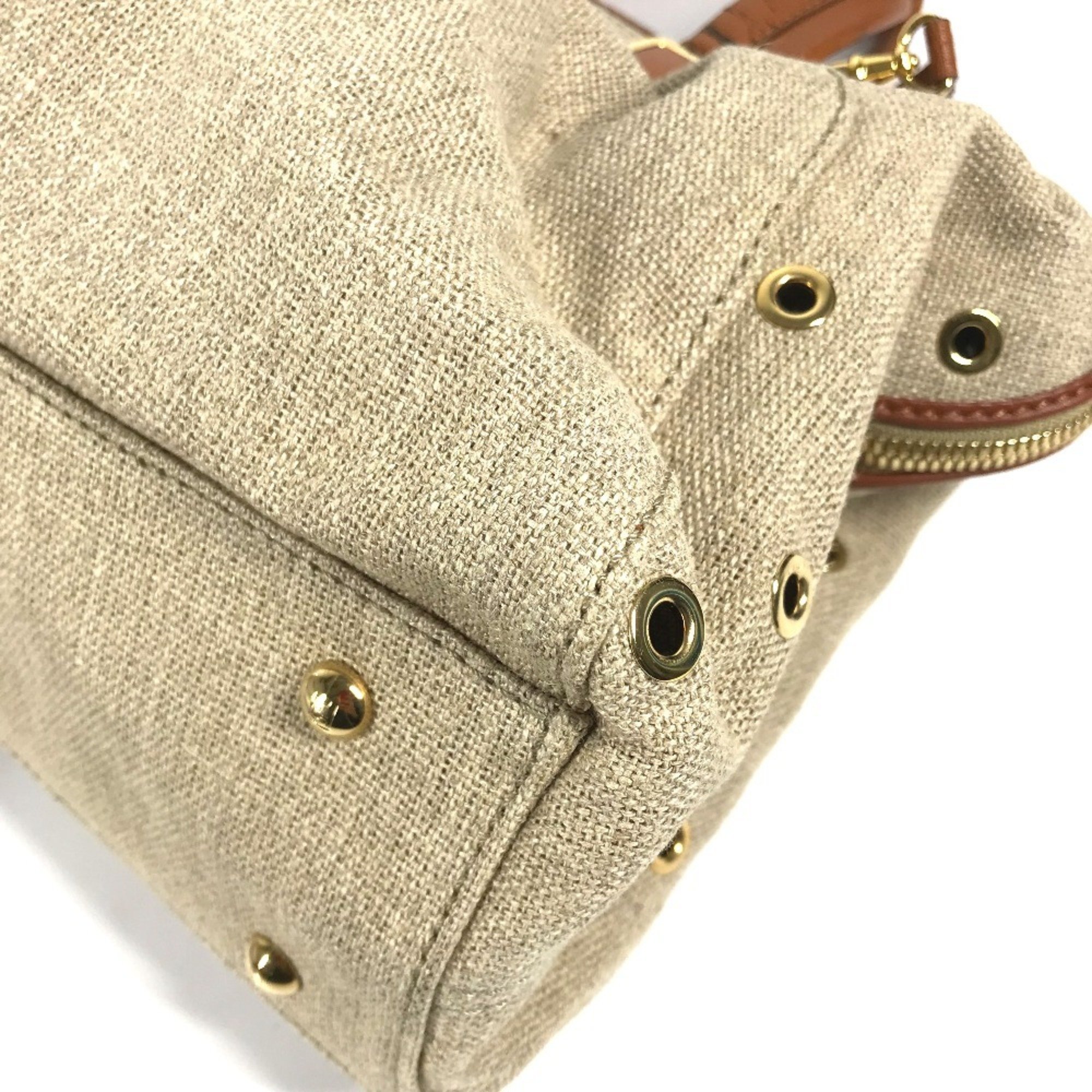 FENDI 8BL114 Chameleon Bag Shoulder Handbag Leather Canvas Women's Beige