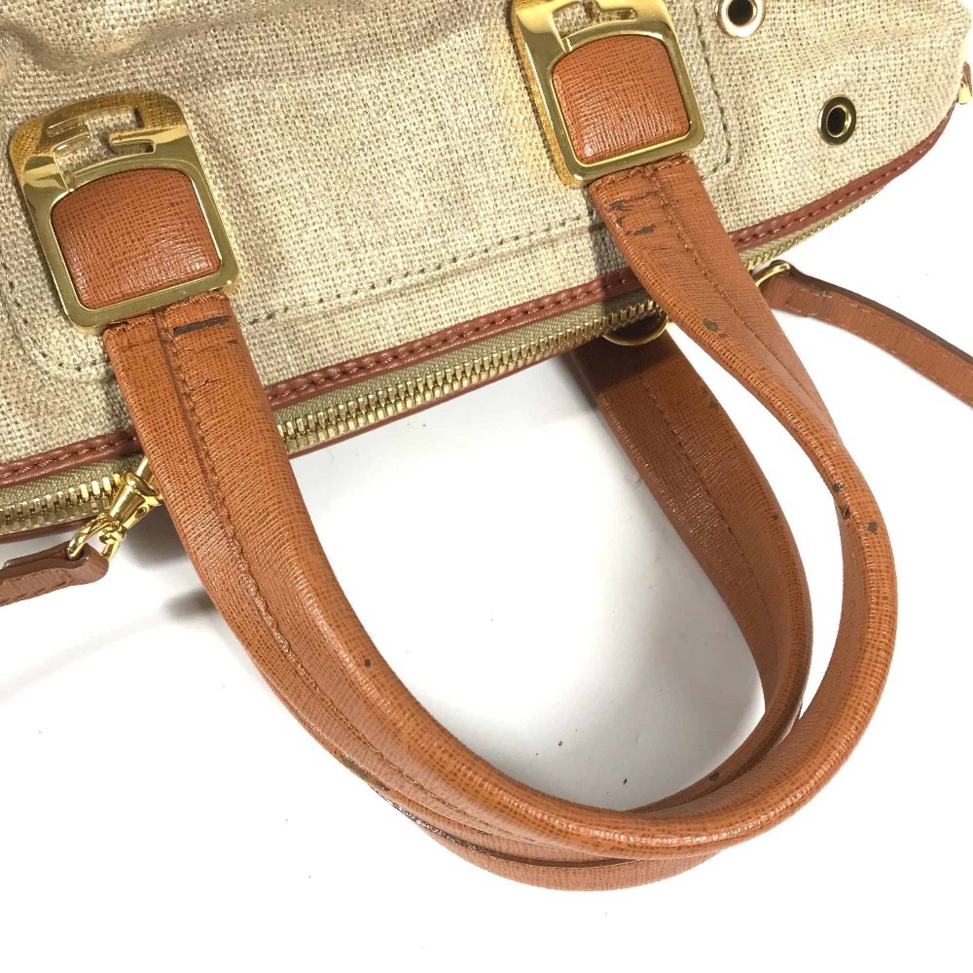 FENDI 8BL114 Chameleon Bag Shoulder Handbag Leather Canvas Women's Beige