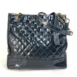 CHANEL Quilted Coco Ball Matelasse W Chain Tote Bag Shoulder Enamel Women's Black