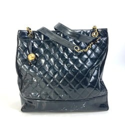 CHANEL Quilted Coco Ball Matelasse W Chain Tote Bag Shoulder Enamel Women's Black