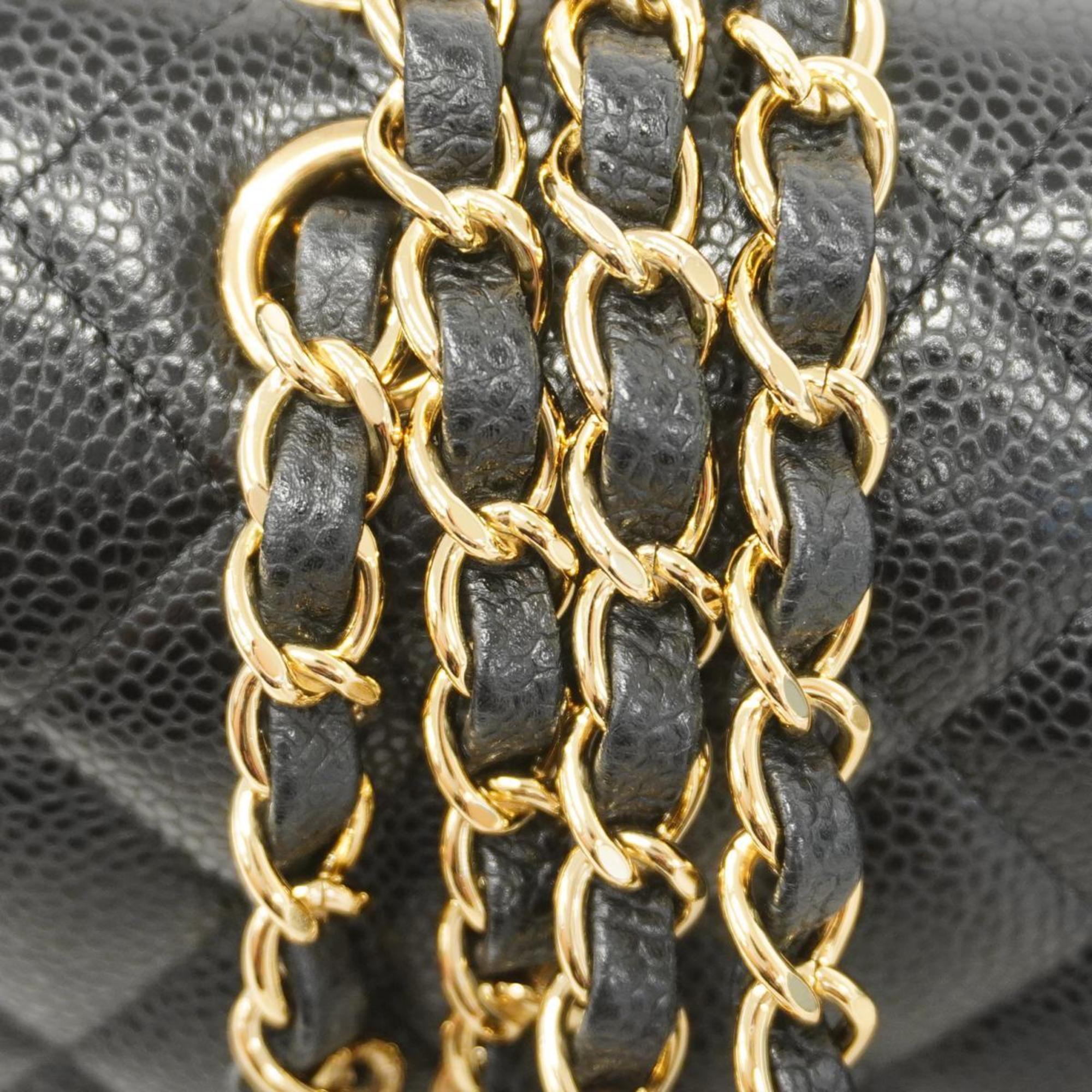 Chanel Shoulder Bag Matelasse W Flap Chain Caviar Skin Black Women's