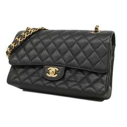 Chanel Shoulder Bag Matelasse W Flap Chain Caviar Skin Black Women's