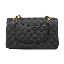 Chanel Shoulder Bag Matelasse W Flap Chain Caviar Skin Black Women's