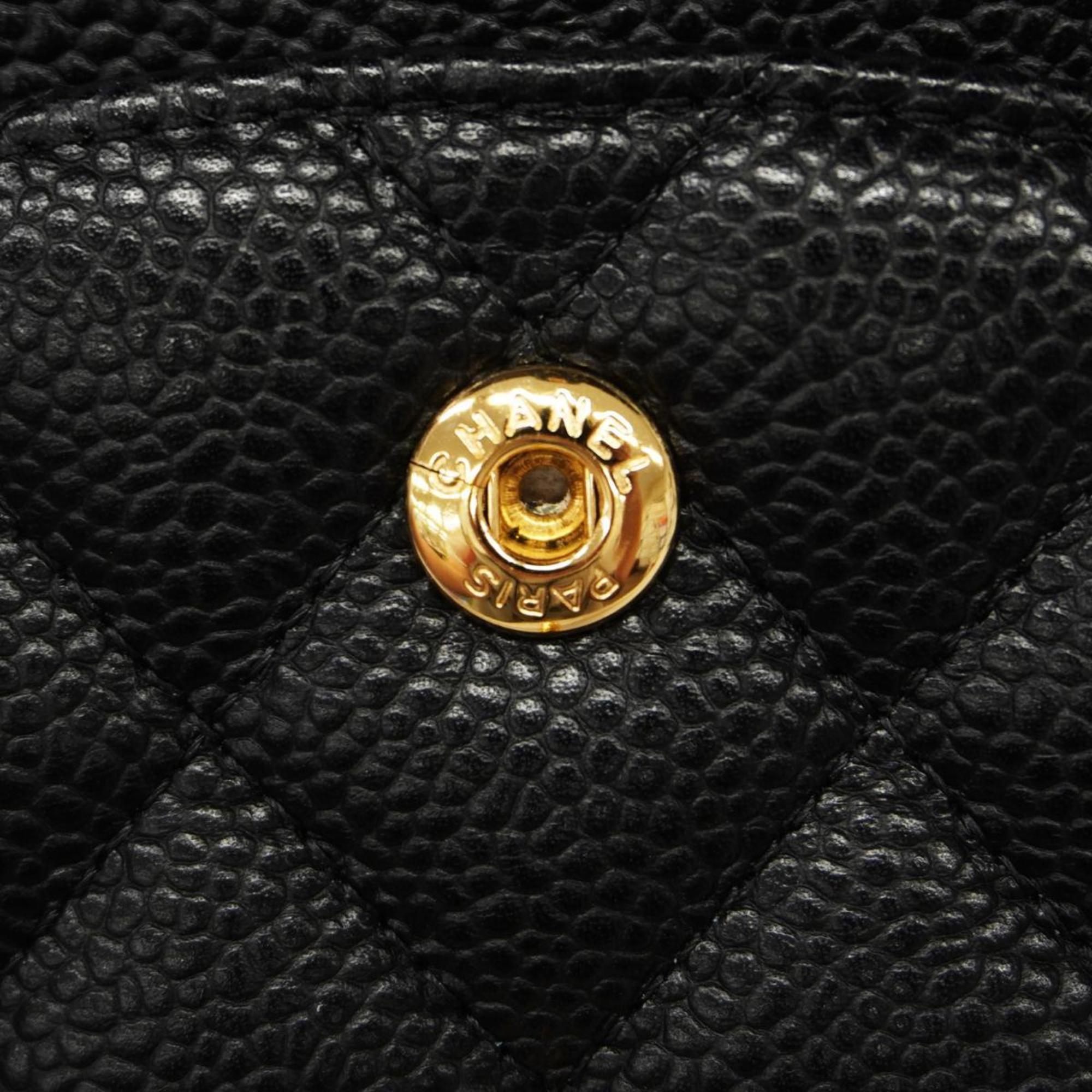 Chanel Shoulder Bag Matelasse W Flap Chain Caviar Skin Black Women's