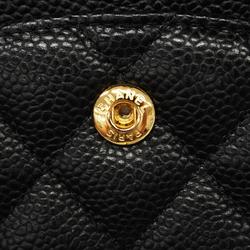 Chanel Shoulder Bag Matelasse W Flap Chain Caviar Skin Black Women's