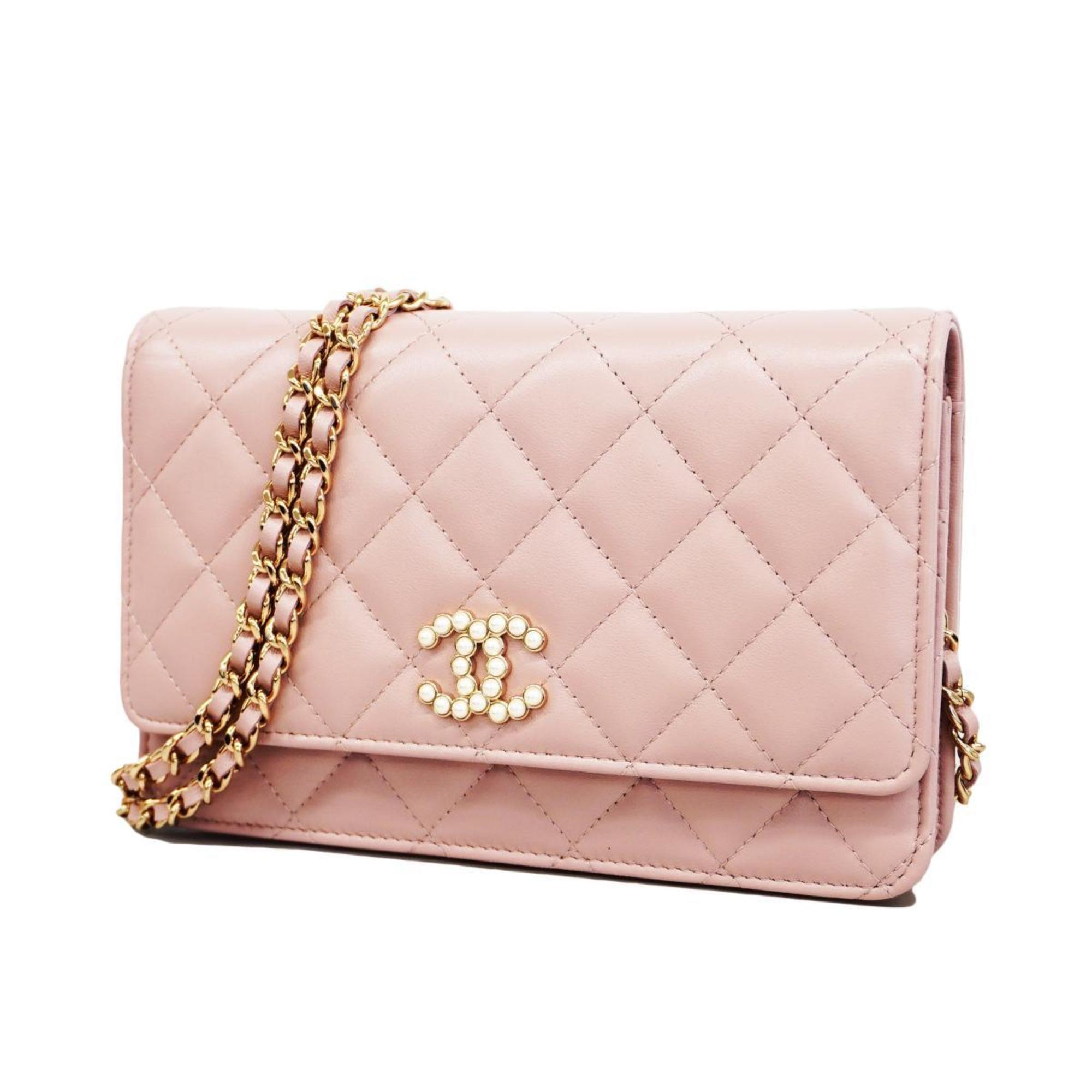 Chanel Shoulder Wallet Matelasse Chain Lambskin Pink Women's