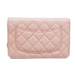 Chanel Shoulder Wallet Matelasse Chain Lambskin Pink Women's