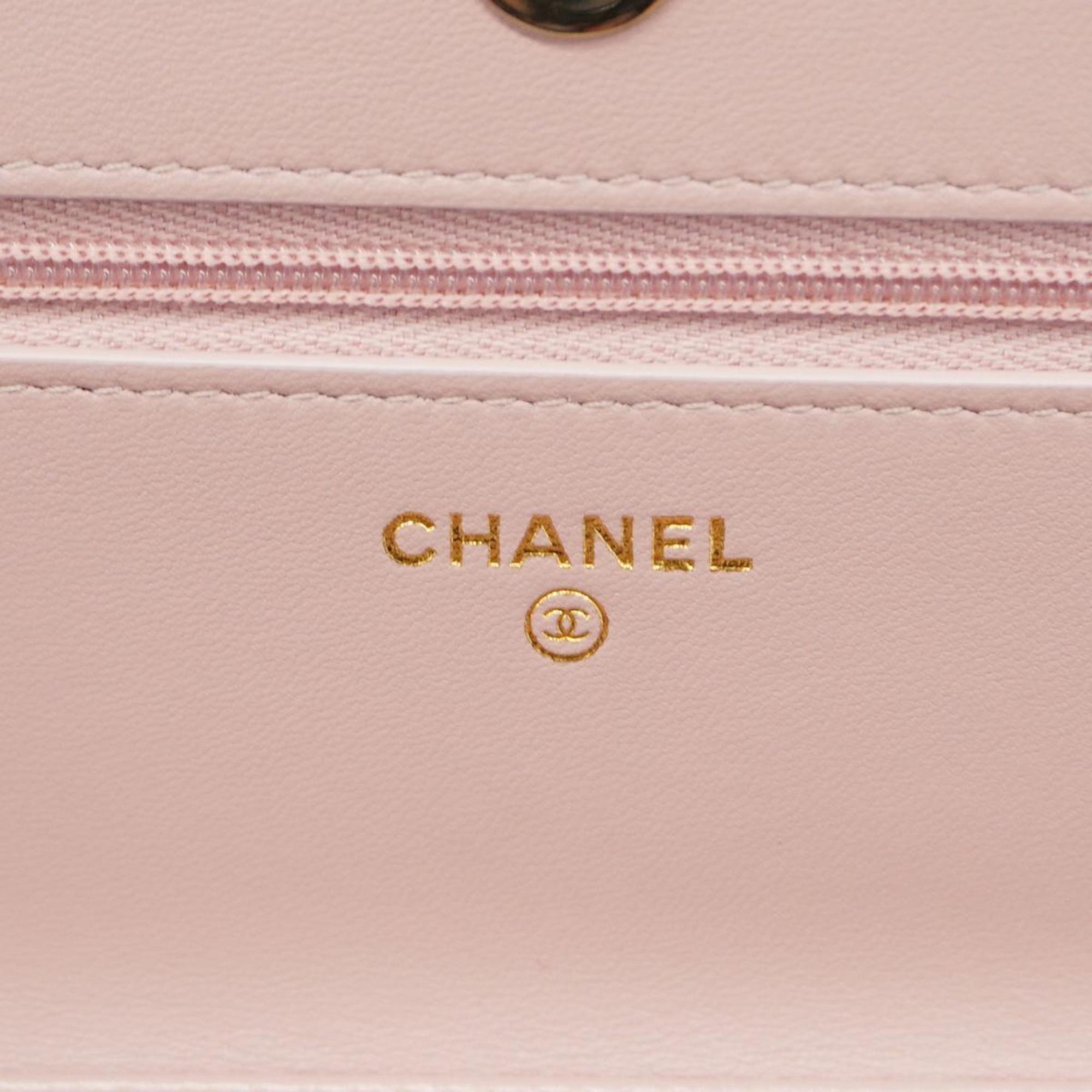 Chanel Shoulder Wallet Matelasse Chain Lambskin Pink Women's