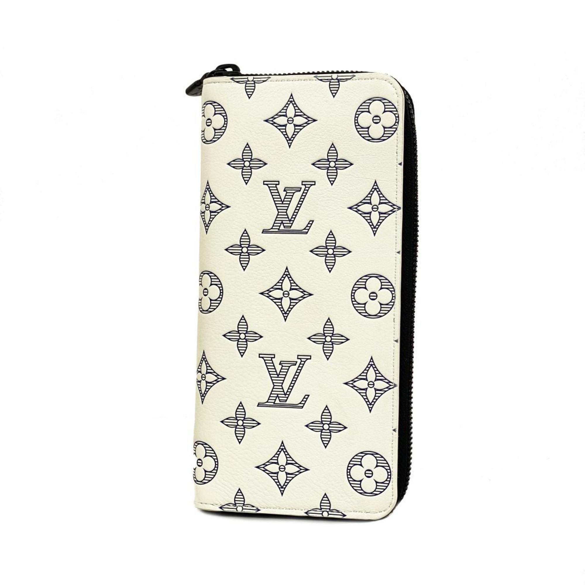 Louis Vuitton Long Wallet Monogram Shadow Zippy Vertical M83381 White Men's