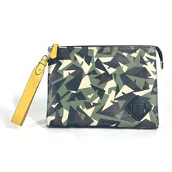 FENDI 7V91 Camouflage Pouch with Strap Clutch Bag Leather Men's Green