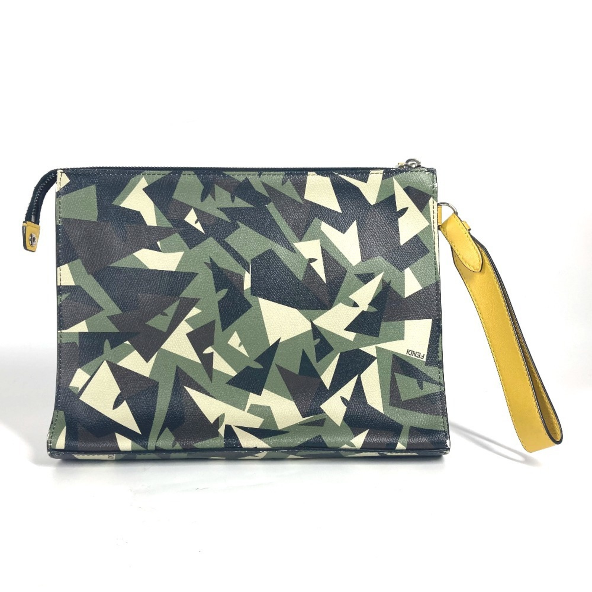 FENDI 7V91 Camouflage Pouch with Strap Clutch Bag Leather Men's Green