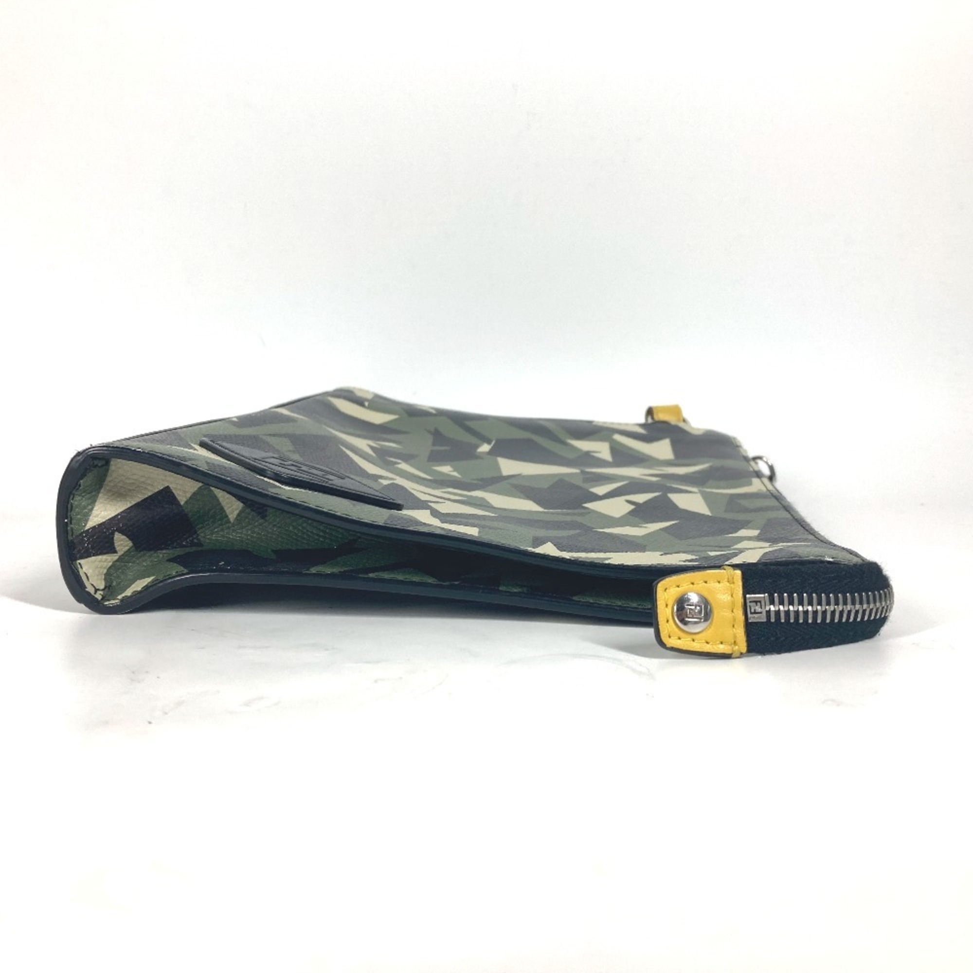 FENDI 7V91 Camouflage Pouch with Strap Clutch Bag Leather Men's Green