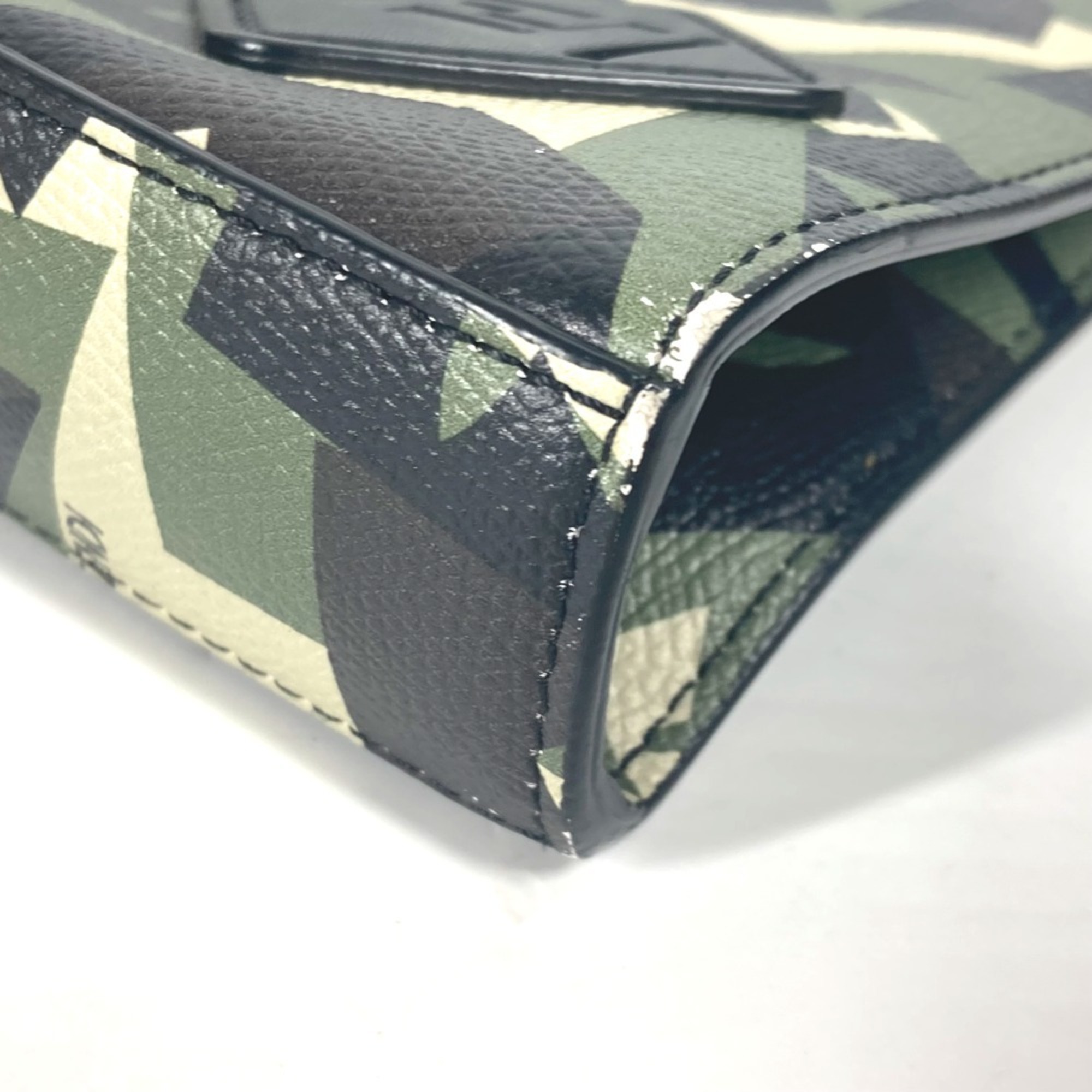 FENDI 7V91 Camouflage Pouch with Strap Clutch Bag Leather Men's Green