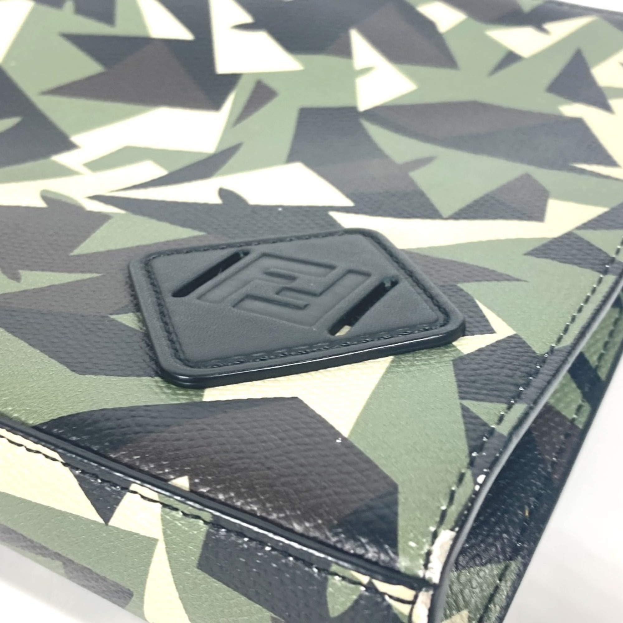 FENDI 7V91 Camouflage Pouch with Strap Clutch Bag Leather Men's Green