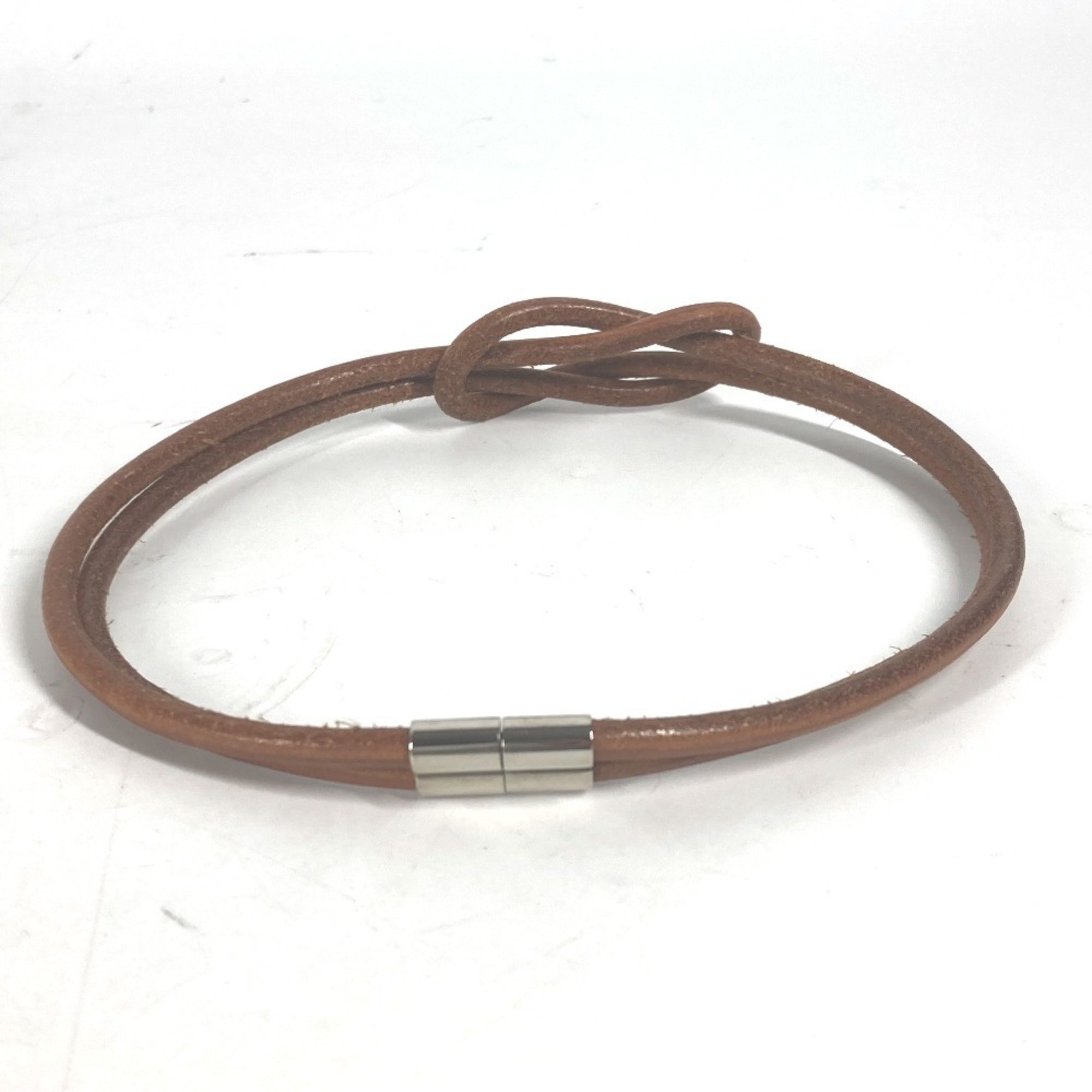 HERMES Hermes Herculide Choker Double Necklace Leather Women's Brown