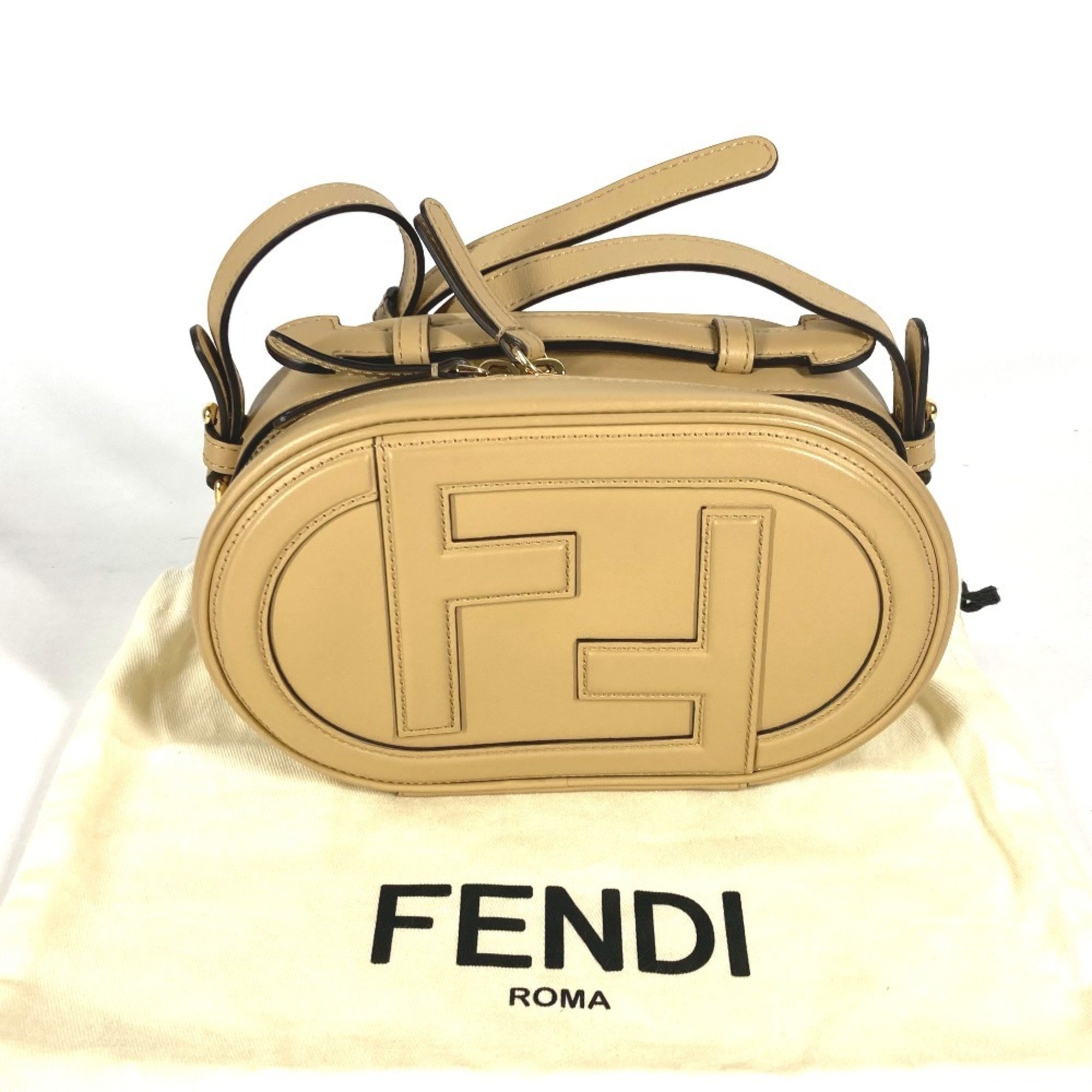 FENDI 8BS058 Pochette Camera Case Small Orlock MINI CAMERA CASE Bag Handbag Shoulder Leather Women's Beige