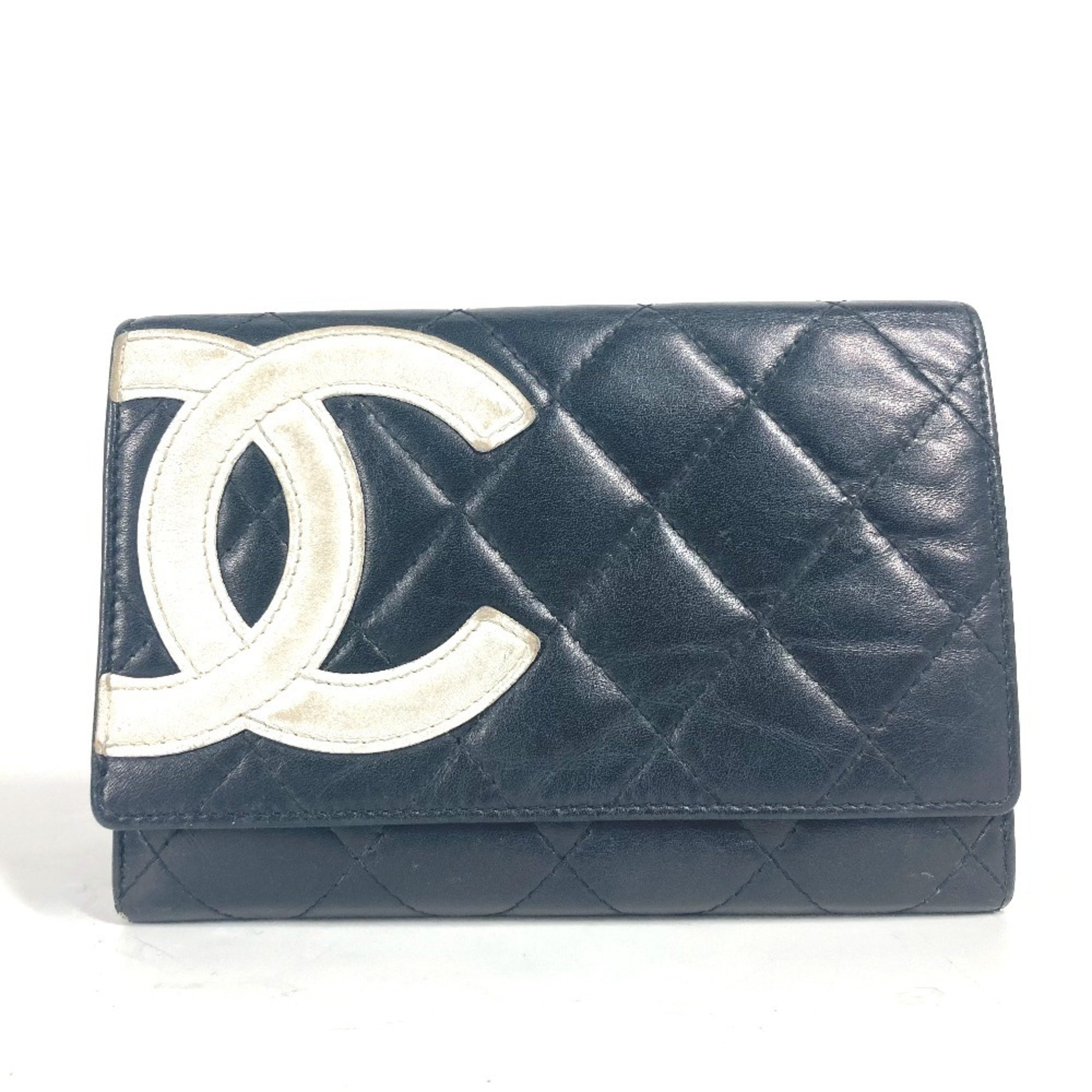 CHANEL Cambon Line CC Coco Mark Compact Wallet Bi-fold Leather Women's Black