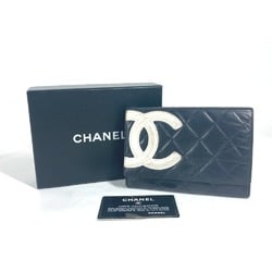 CHANEL Cambon Line CC Coco Mark Compact Wallet Bi-fold Leather Women's Black