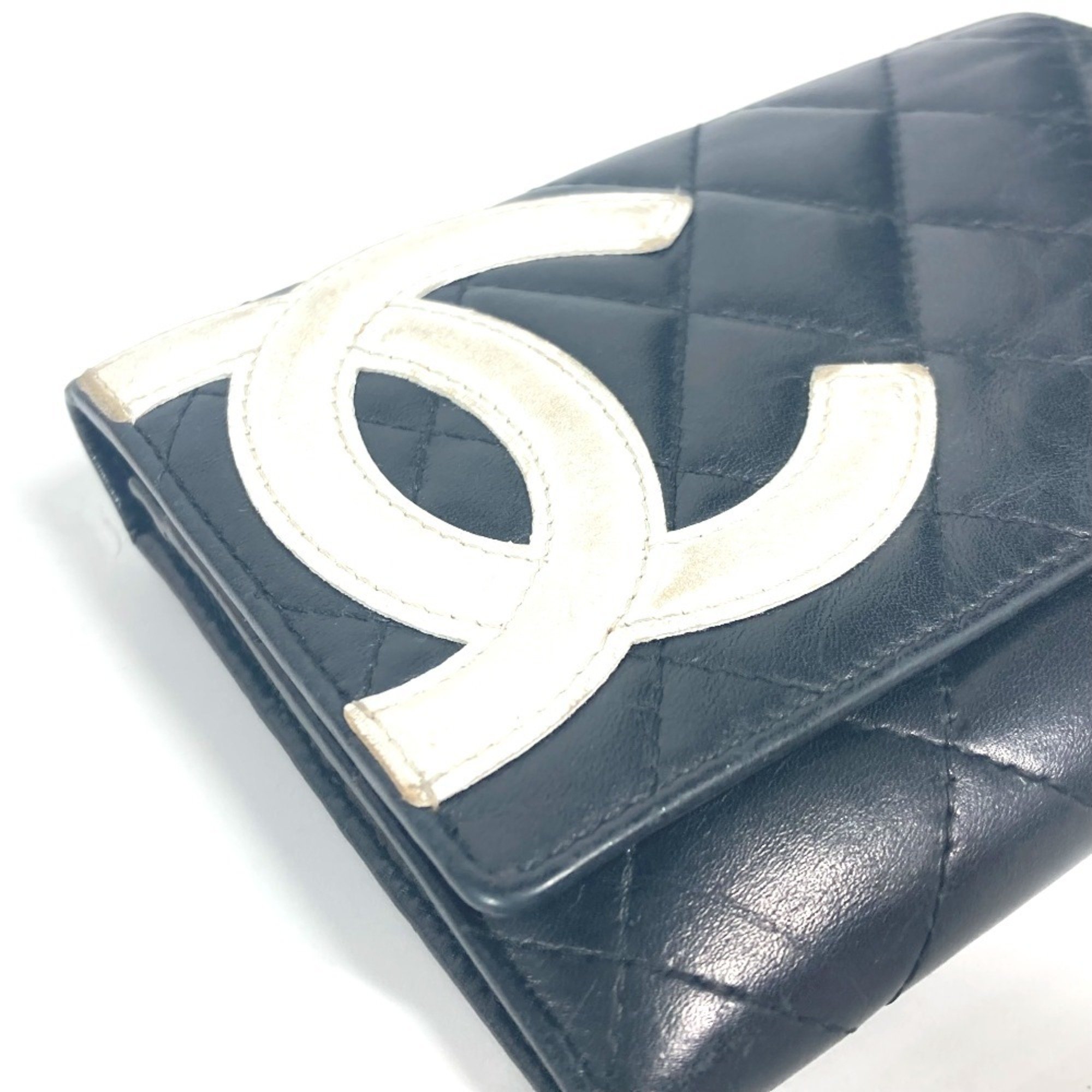 CHANEL Cambon Line CC Coco Mark Compact Wallet Bi-fold Leather Women's Black