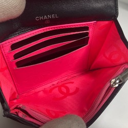 CHANEL Cambon Line CC Coco Mark Compact Wallet Bi-fold Leather Women's Black