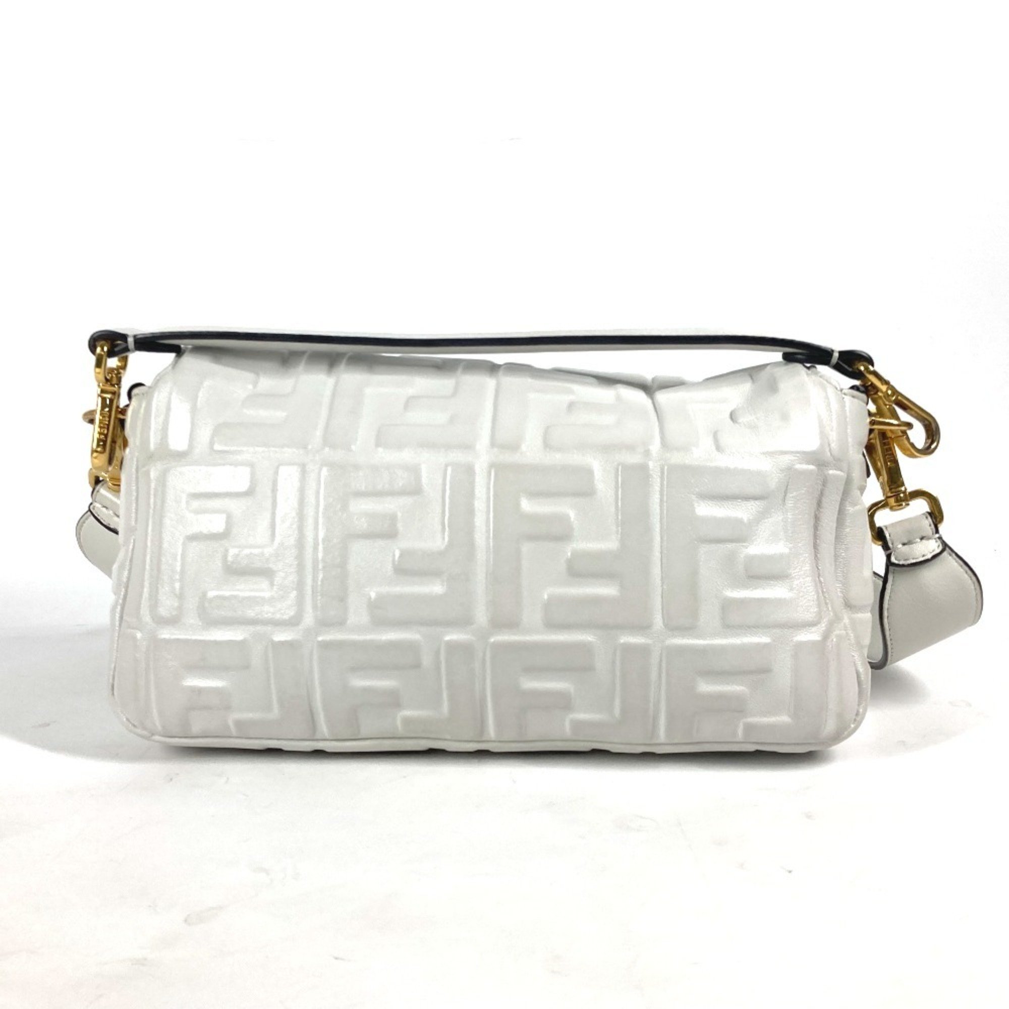 FENDI 8BR600 Zucca Mamma Bucket Bag Shoulder Leather Women's White