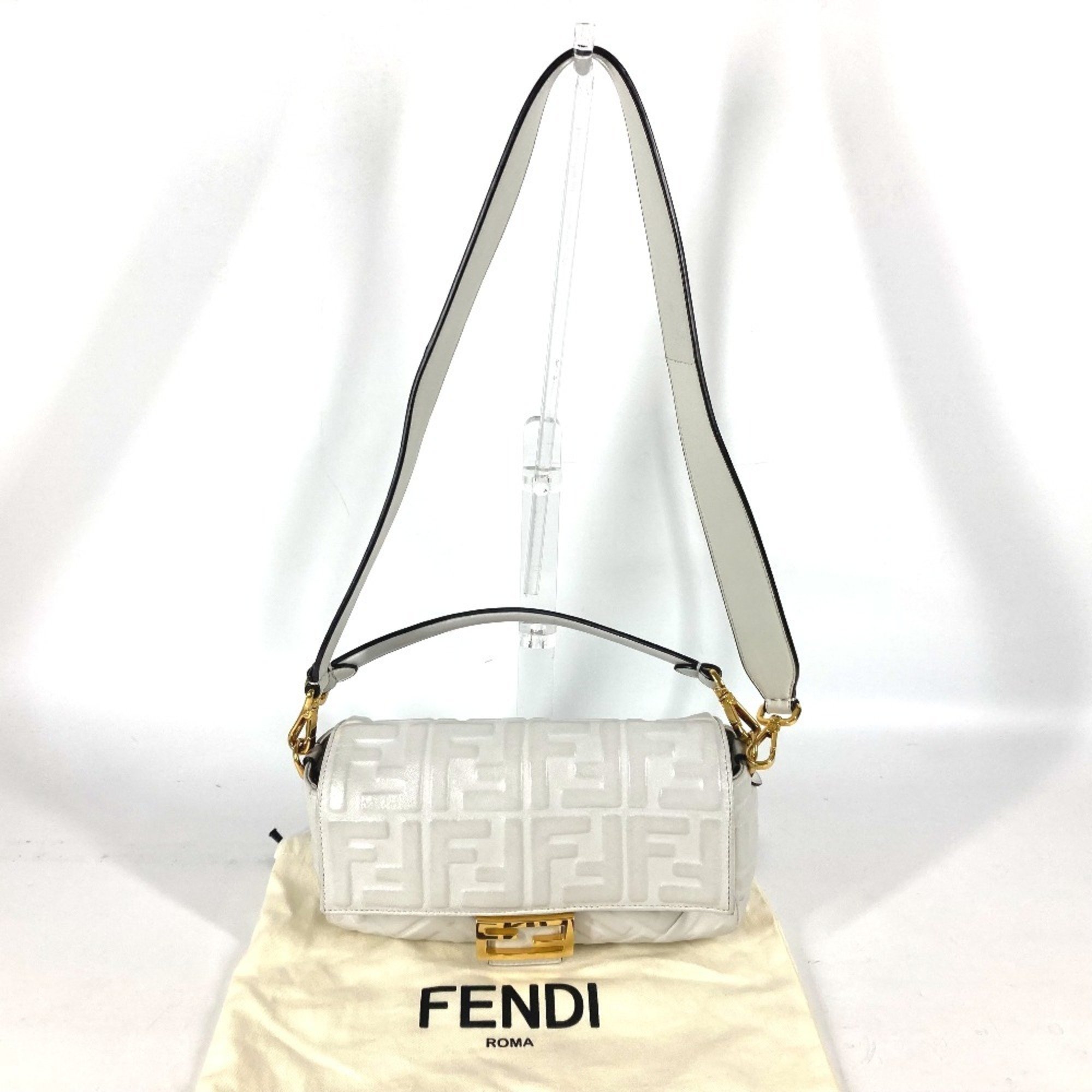 FENDI 8BR600 Zucca Mamma Bucket Bag Shoulder Leather Women's White