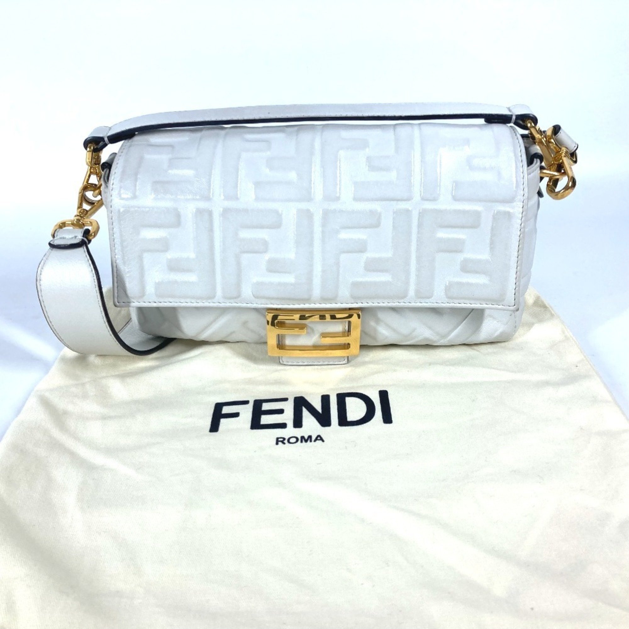 FENDI 8BR600 Zucca Mamma Bucket Bag Shoulder Leather Women's White