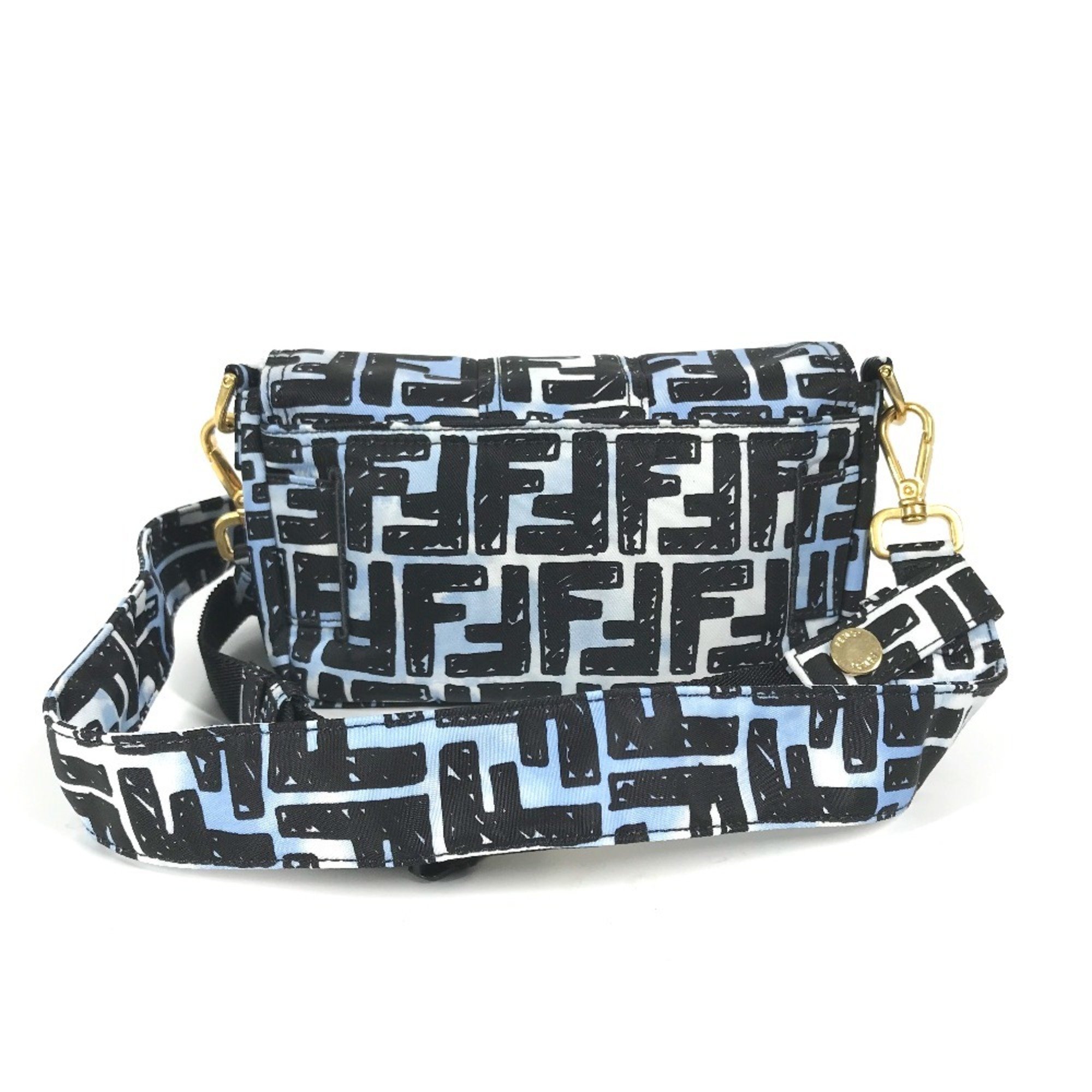 FENDI 8BR784 Joshua Vides Collaboration Zucca Baguette Bag Pochette Shoulder Nylon Men's Blue