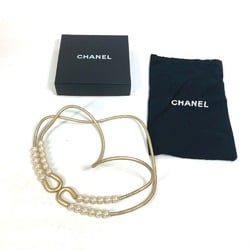 CHANEL 01C Faux Pearl Belt Leather Women's Gold