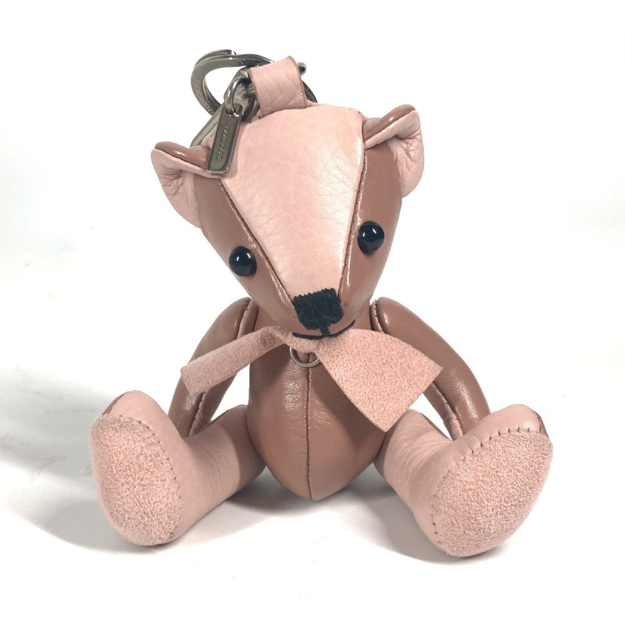 Burberry Ribbon Thomas Bear Teddy Bag Charm Keychain Leather Women's Pink