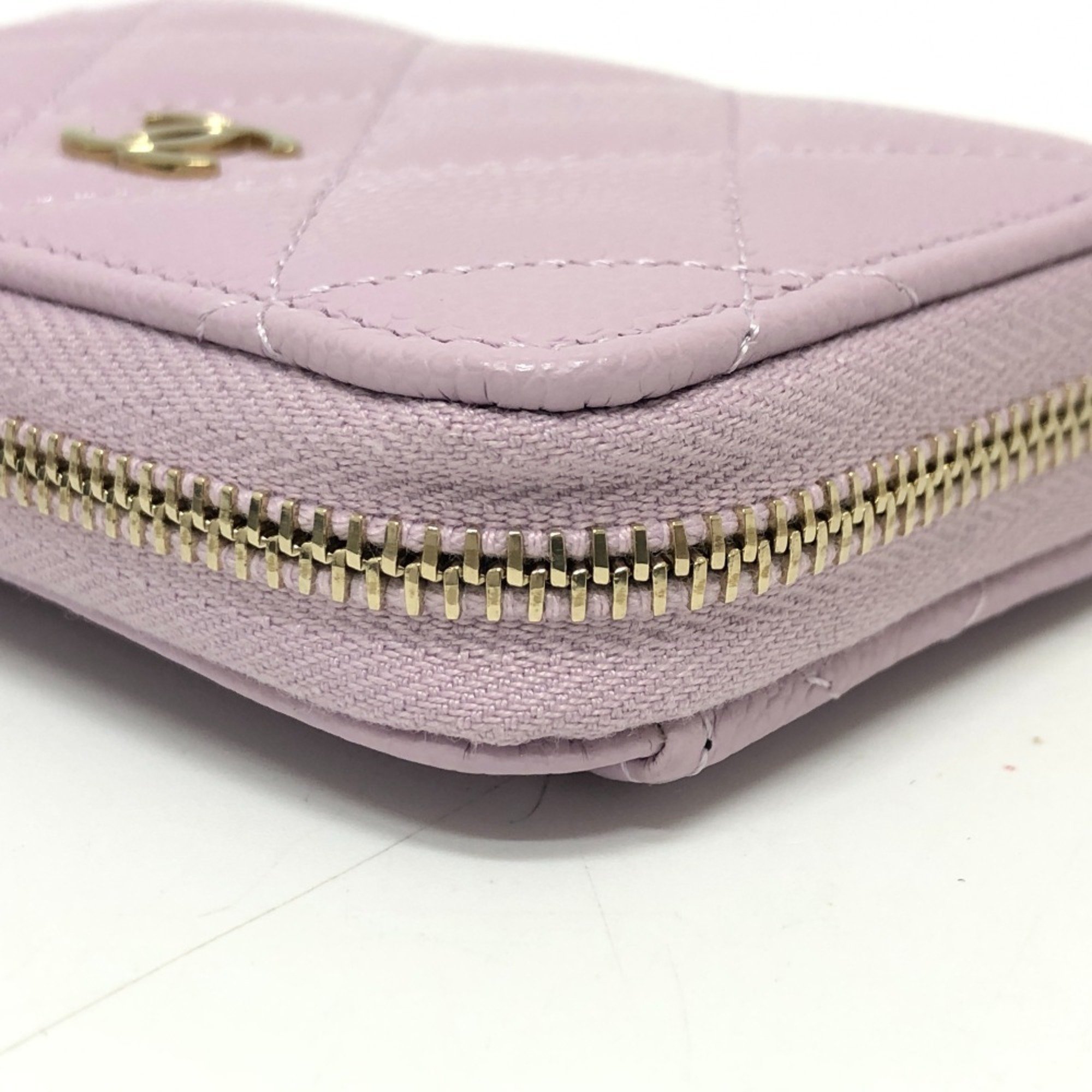 CHANEL AP0216 Coco Mark Matelasse Classic Zip Coin Purse Wallet/Coin Case Wallet Caviar Skin Women's Purple