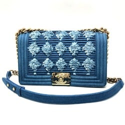 CHANEL Chanel Boy Chain Bag Shoulder Denim Women's Blue