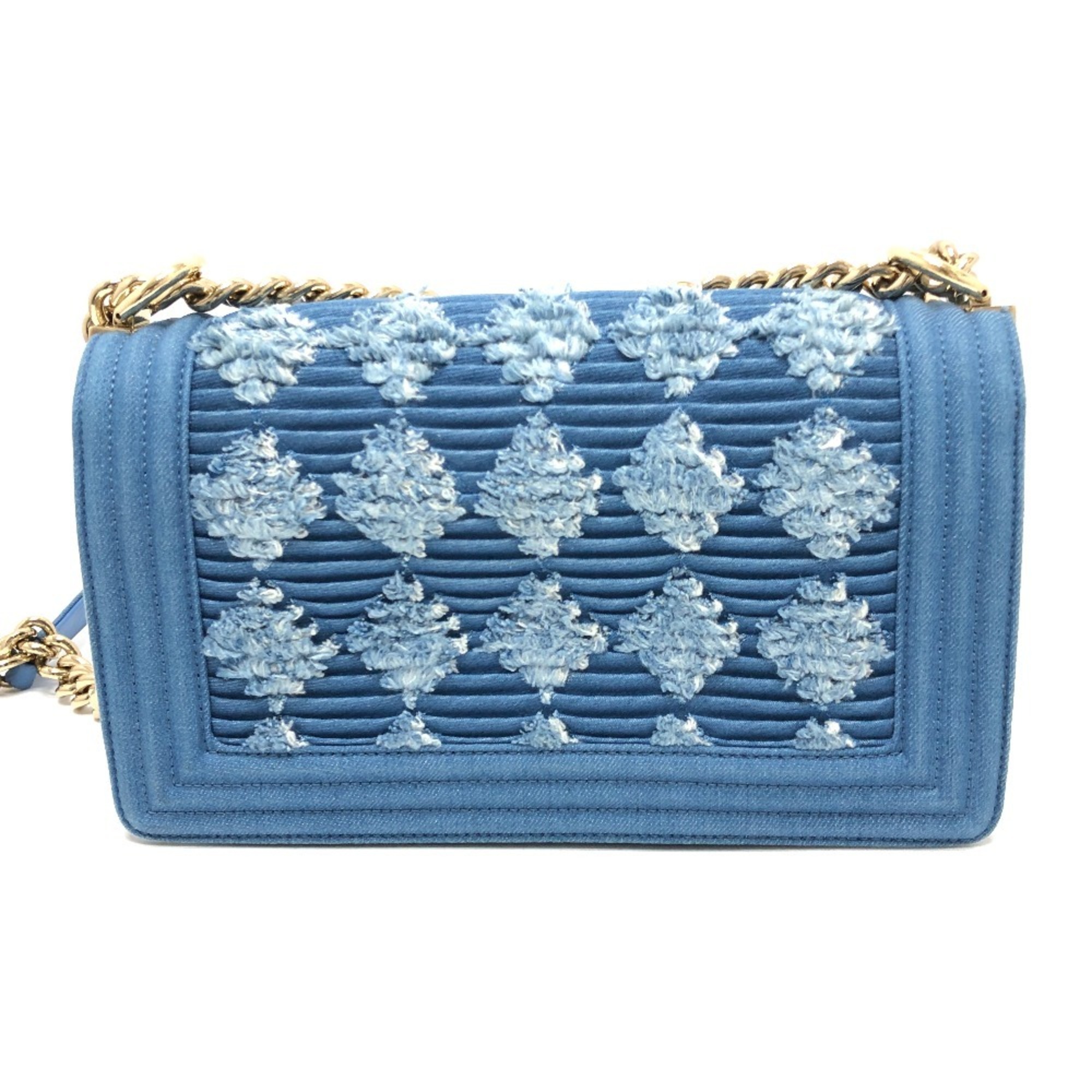 CHANEL Chanel Boy Chain Bag Shoulder Denim Women's Blue