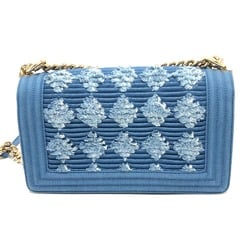 CHANEL Chanel Boy Chain Bag Shoulder Denim Women's Blue