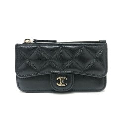 CHANEL AP2570 Coco Mark Matelasse Classic Zip Business Card Holder/Card Case Wallet/Coin Wallet Coin Purse Caviar Skin Women's Black