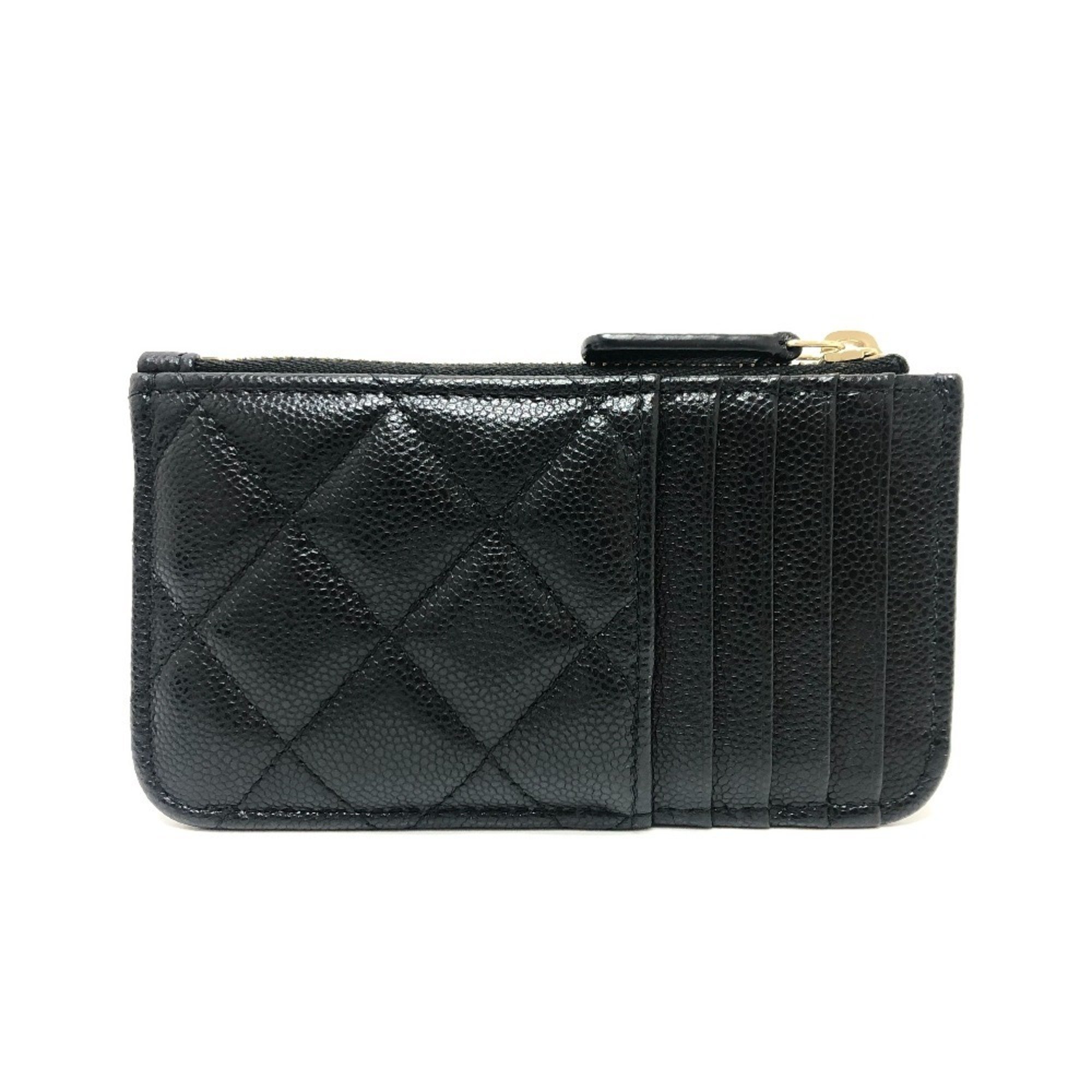 CHANEL AP2570 Coco Mark Matelasse Classic Zip Business Card Holder/Card Case Wallet/Coin Wallet Coin Purse Caviar Skin Women's Black